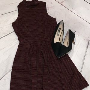 Wine and black high neck sleeveless midi dress